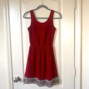 Maroon Sleeveless Pattern Midthigh Dress